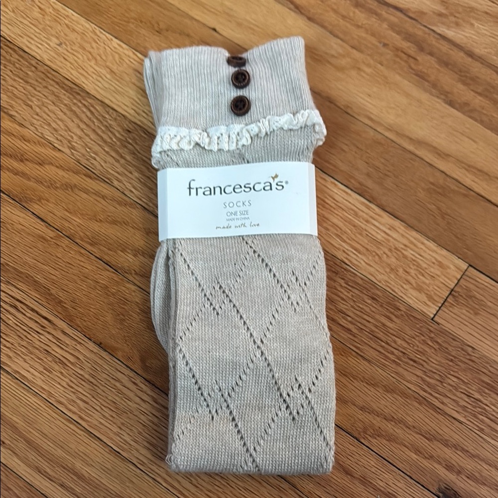 Francesca's Collections Tan Casual Socks with Knit Pattern
